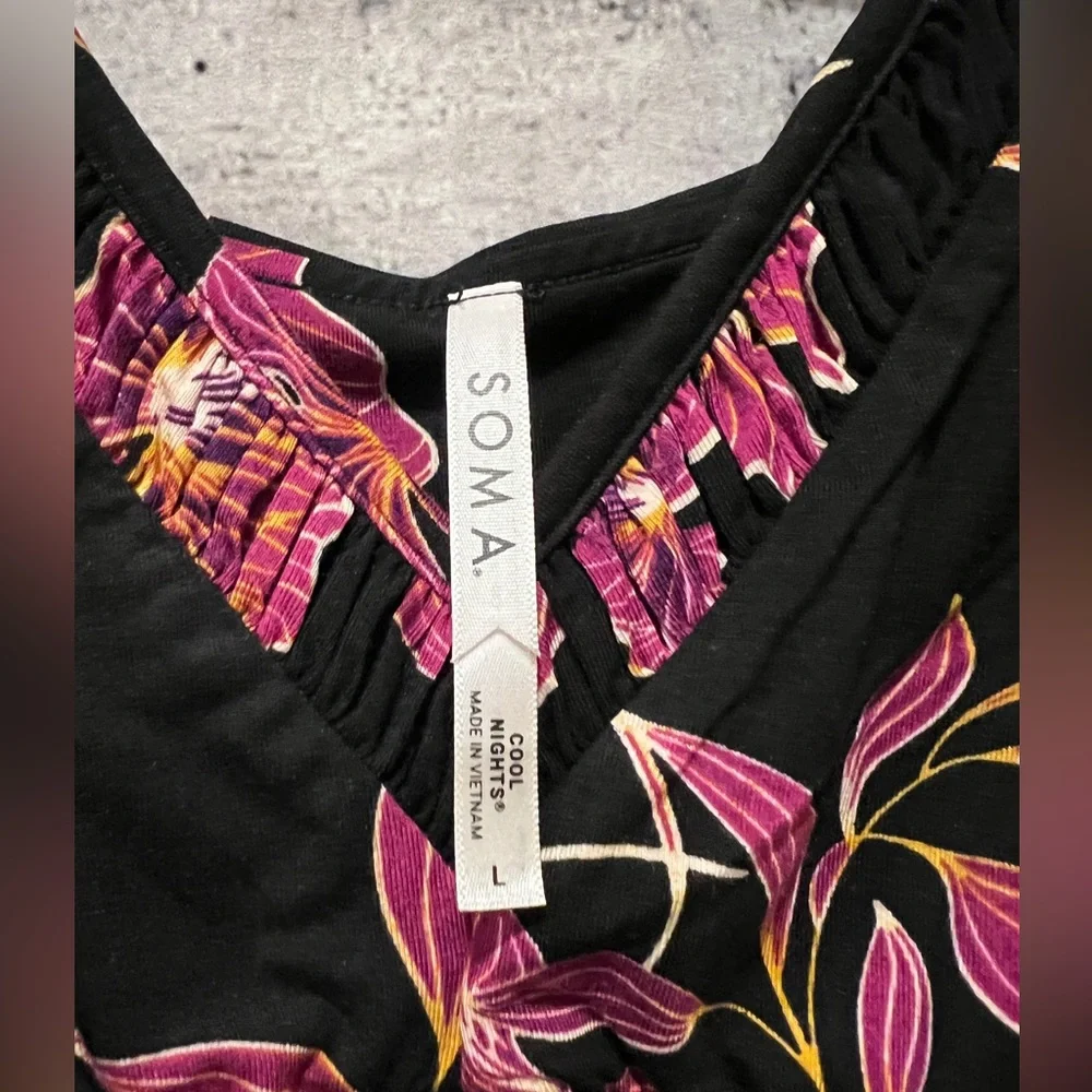 Soma Cool Nights Black Pink Floral Chemise Sexy Sleep Dress Slip NWT Large - Picture 4 of 6